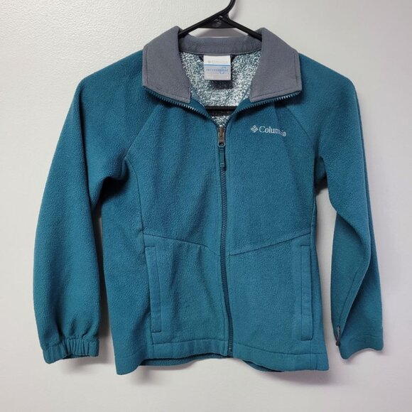 Columbia Fleece Zip Up Teal Blue Green Collar Girls Size Small Childrens School - Picture 9 of 9
